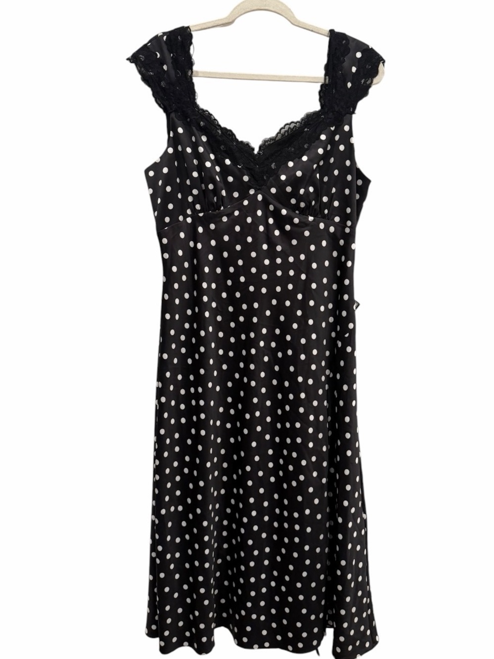 Adrianna Papell Black White Satin Polka Dot Midi Dress size 12 NWT - Picture 7 of 9